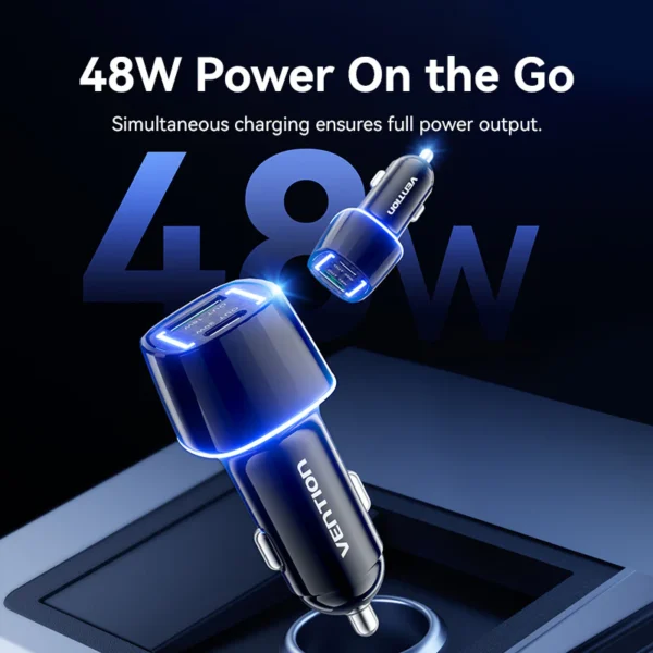 VENTION FFRB0 Car Charger 48W PD Fast Charging & QC3.0 Dual Port 6-Layer Safety Protection - Image 2