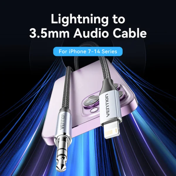 VENTION Lightning to 3.5mm Audio Cable MFi-Certified DAC Chip for iPhone 14/13/12/11/X/8/7 - Image 2