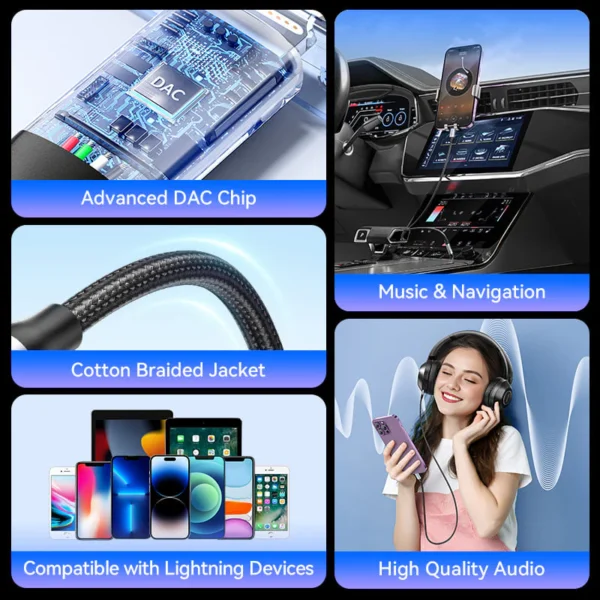 VENTION Lightning to 3.5mm Audio Cable MFi-Certified DAC Chip for iPhone 14/13/12/11/X/8/7 - Image 4