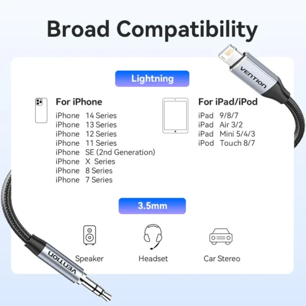 VENTION Lightning to 3.5mm Audio Cable MFi-Certified DAC Chip for iPhone 14/13/12/11/X/8/7 - Image 13