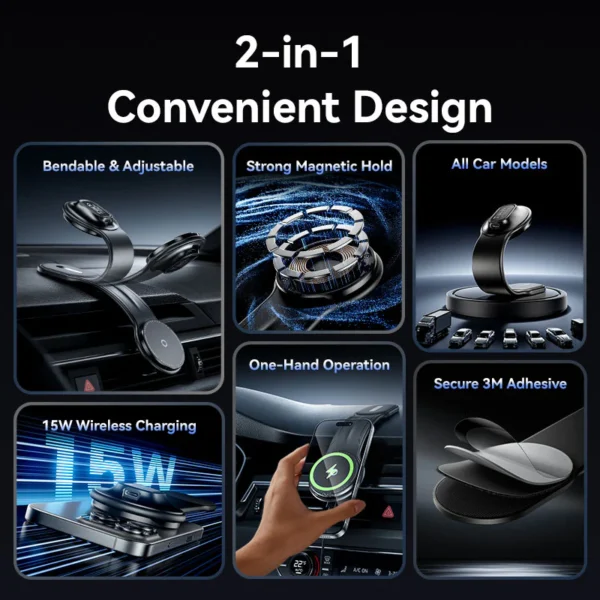 VENTION Wireless 15W Max Car Mount Charger Magnetic Phone Holder - Image 5