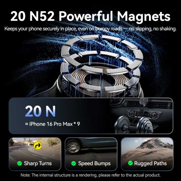 VENTION Wireless 15W Max Car Mount Charger Magnetic Phone Holder - Image 9