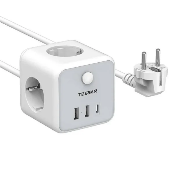 TESSAN TS-301-C 6-in-1 Power Strip with 3 AC Outlets