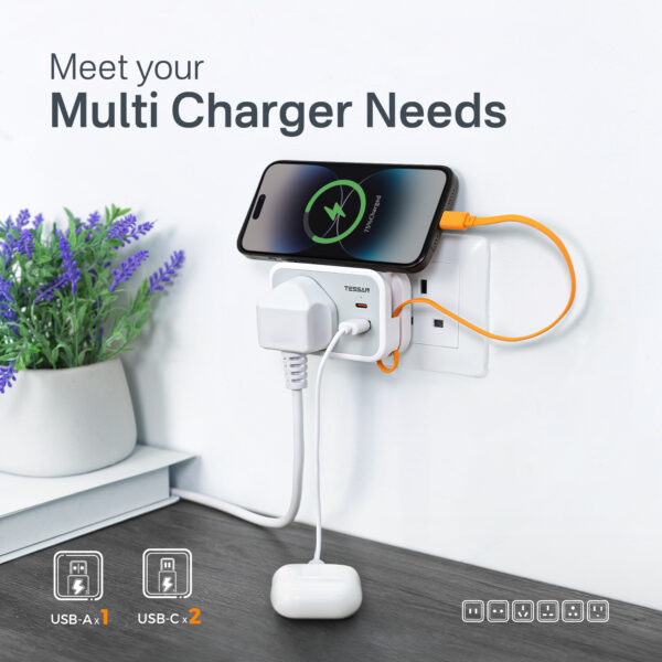 TESSAN Wall Outlet with USB Charging DE Plug (1AC + 1USB-A + 2USB-C, 20W PD/18W QC) - Image 3