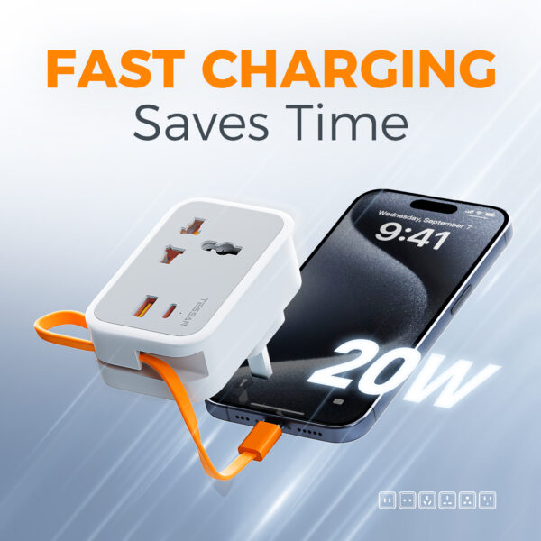 TESSAN Wall Outlet with USB Charging DE Plug (1AC + 1USB-A + 2USB-C, 20W PD/18W QC) - Image 5