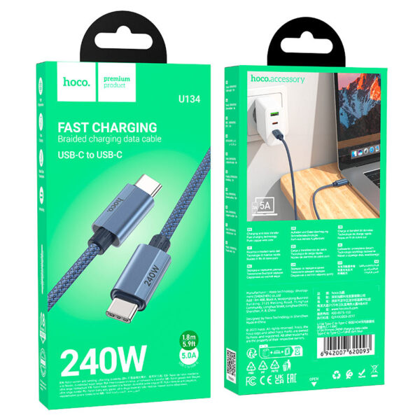 HOCO U134 USB-C to USB-C 240W PD3.1 Fast Charging Cable (1.8 Meter) - Image 4
