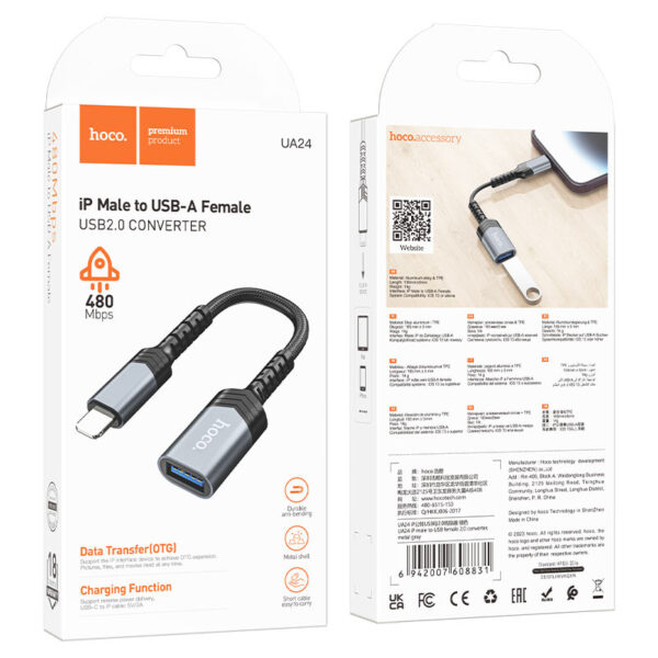 HOCO UA24 Lightning Male to USB A Female OTG Adapter & Charging Cable for iPhone iPad - Image 8