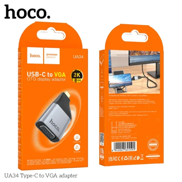 HOCO UA34 USB-C to VGA Adapter 2K Display Converter for Laptops, Tablets & Phones - Image 3