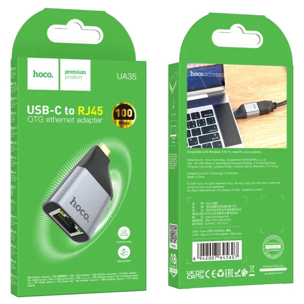HOCO UA35 USB-C to Ethernet Adapter RJ45 LAN Converter for Laptops & Tablets - Image 3