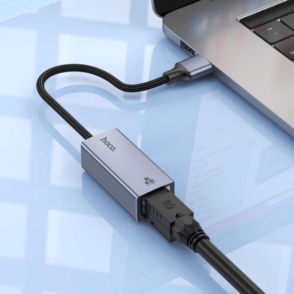 HOCO UA37 USB-C to RJ45 Gigabit Ethernet Adapter 1000Mbps Portable LAN Adapter (Gray) - Image 2