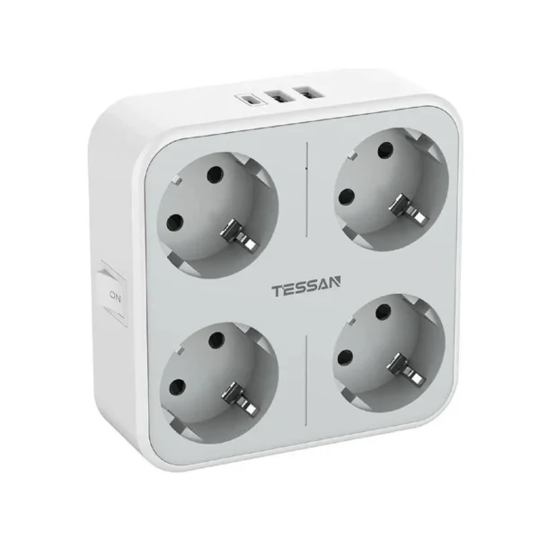 TESSAN 7-in-1 European Wall Plug Extender with 4 AC Outlets, 2 USB-A & 1 USB-C Port - Image 2