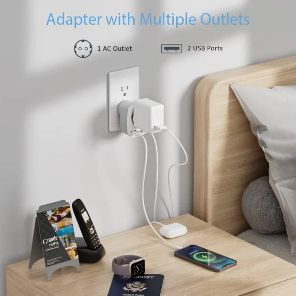 TESSAN TS-611-DE Europe to US Plug Adapter with 2 USB Ports & 1 AC Outlet - Image 4