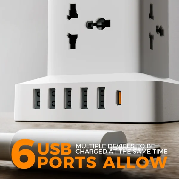 TESSAN 14-in-1 Universal Power Strip Tower with 8 AC Outlets, 5 USB-A, 1 USB-C, 5M Cable - Image 4