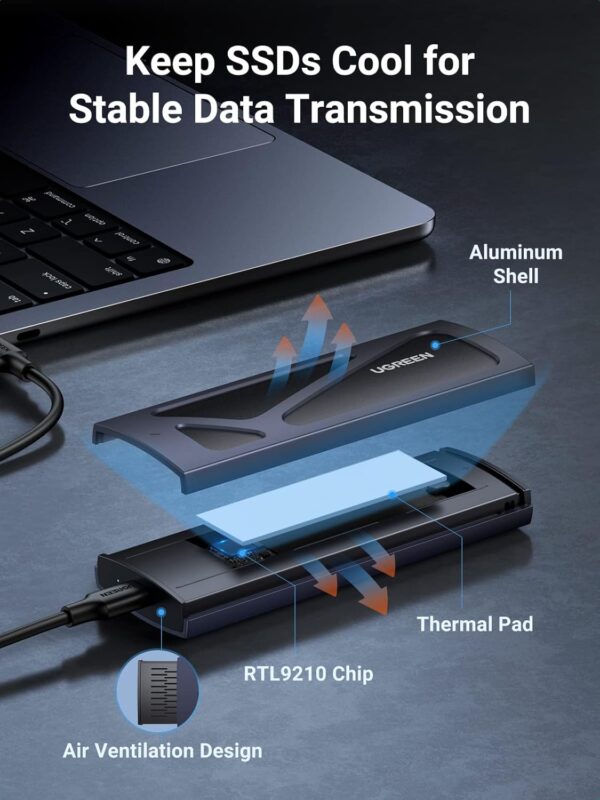 UGREEN 15512 M.2 NVMe SSD Enclosure USB-C 10Gbps, Aluminum Heat Sink - Image 5