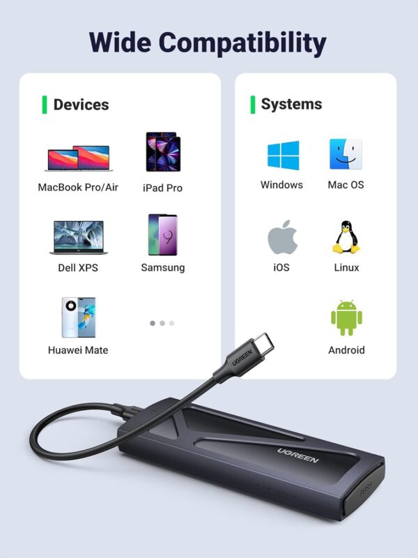 UGREEN 15512 M.2 NVMe SSD Enclosure USB-C 10Gbps, Aluminum Heat Sink - Image 7