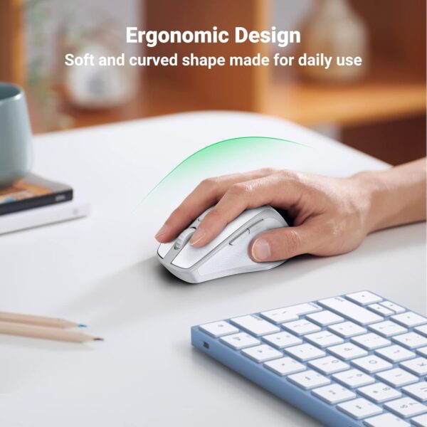 UGREEN 15805 Wireless Bluetooth 5.0 Mouse (White) Ergonomic 2.4G Cordless With USB Receiver - Image 2