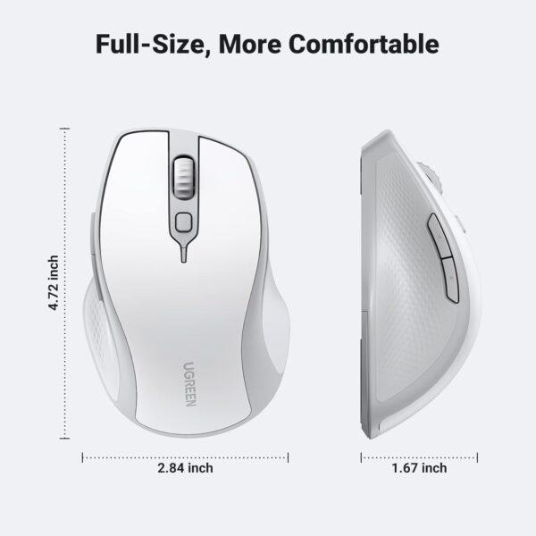 UGREEN 15805 Wireless Bluetooth 5.0 Mouse (White) Ergonomic 2.4G Cordless With USB Receiver - Image 7