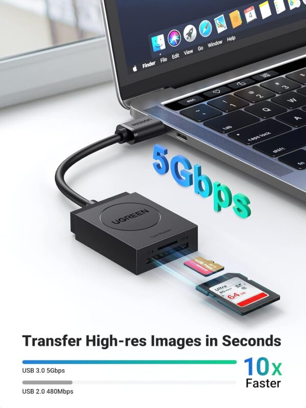 UGREEN 20250 SD Card Reader USB 3.0 Dual Slot Flash Memory Card Reader - Image 2