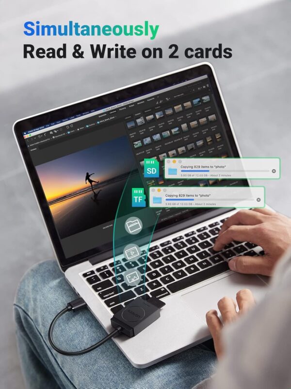 UGREEN 20250 SD Card Reader USB 3.0 Dual Slot Flash Memory Card Reader - Image 4
