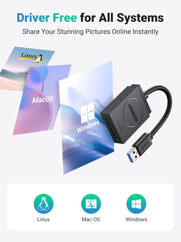 UGREEN 20250 SD Card Reader USB 3.0 Dual Slot Flash Memory Card Reader - Image 7