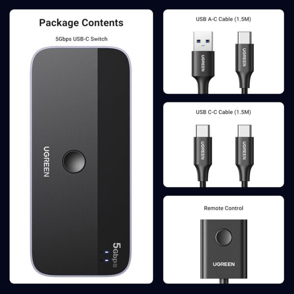 UGREEN 25098 USB-C Switch Selector 2-in-4-Out USB 3.0 Hub for Keyboard, Mouse, Webcam Sharing Between 2 PCs - Image 8