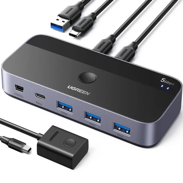 UGREEN 25098 USB-C Switch Selector 2-in-4-Out USB 3.0 Hub for Keyboard, Mouse, Webcam Sharing Between 2 PCs - Image 9
