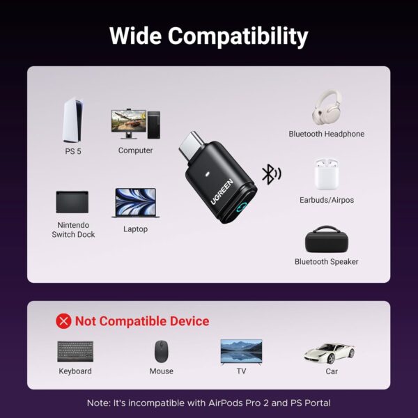 UGREEN 45008 Bluetooth 5.3 Adapter for PS5 and PC APTX Low Latency - Image 3