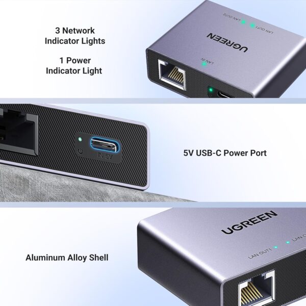 UGREEN 45311 Ethernet Splitter 1 to 2 Gigabit Network Switch Plug & Play - Image 6