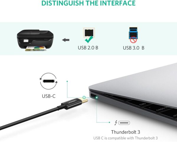 UGREEN 50446 USB-C to USB-B Printer Cable (2 Meter) High-Speed Scanner Cord - Image 4