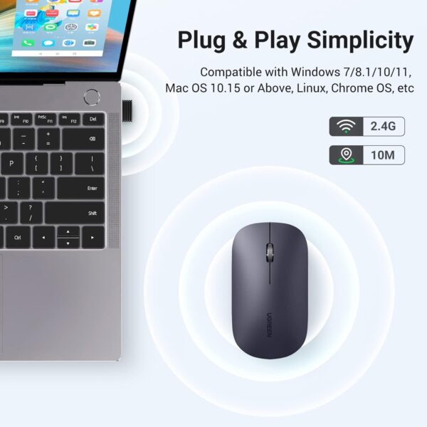 UGREEN 90372 Wireless Mouse  2.4G Slim Portable (Black) 4000 DPI, Silent Click - Image 6