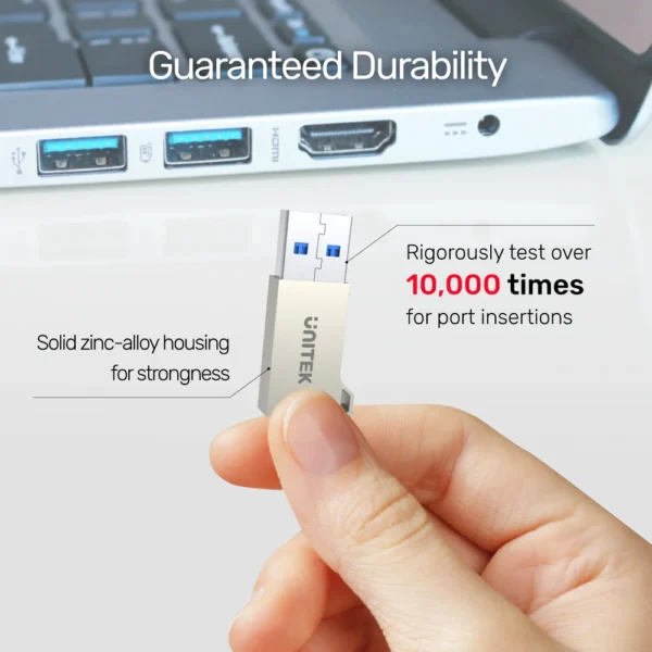 UNITEK USB-A to USB-C Adapter (USB 3.1 Gen1) Ultra-Compact 5Gbps Data & QC3.0 Fast Charging - Image 4