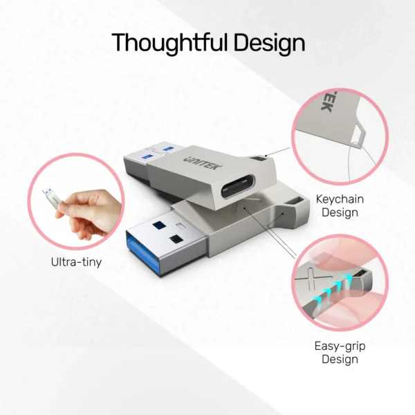 UNITEK USB-A to USB-C Adapter (USB 3.1 Gen1) Ultra-Compact 5Gbps Data & QC3.0 Fast Charging - Image 5