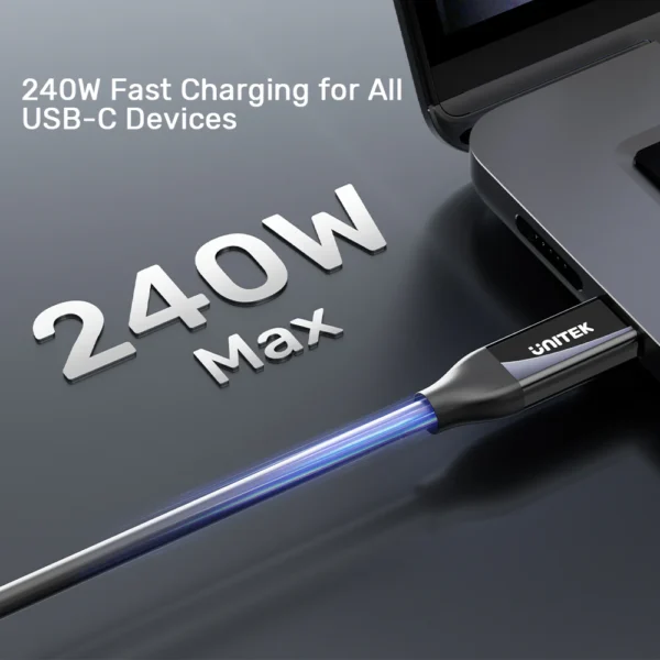 UNITEK C14100ABK01-2M USB4 Certified Thunderbolt 3/4 Cable (2 Meter) 240W, 40Gbps, 8K@60Hz - Image 3