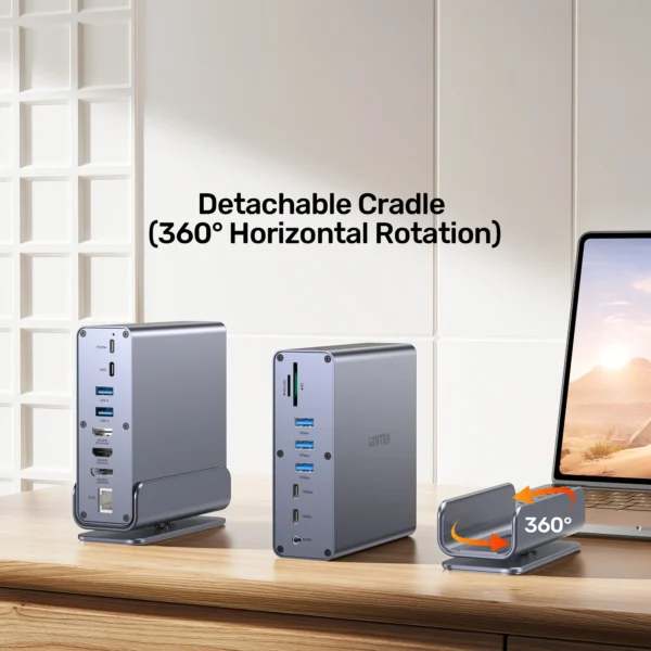 UNITEK 15-in-1 Universal DisplayLink Triple 4K@60Hz Docking Station, Aluminum, 360° Rotation - Image 6