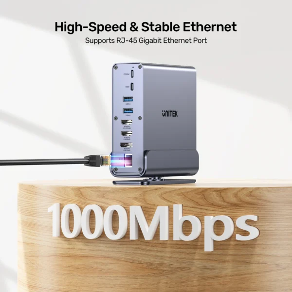 UNITEK 15-in-1 Universal DisplayLink Triple 4K@60Hz Docking Station, Aluminum, 360° Rotation - Image 9