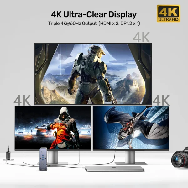 UNITEK 15-in-1 Universal DisplayLink Triple 4K@60Hz Docking Station, Aluminum, 360° Rotation - Image 12