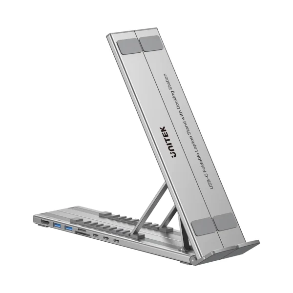 UNITEK Foldable Laptop Stand with 7-in-1 Docking Station  Aluminum USB-C Stand for MacBook, Laptop, Tablet - Image 2