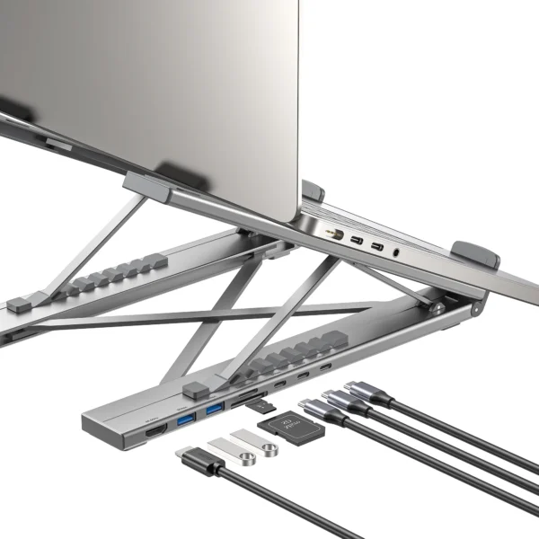 UNITEK Foldable Laptop Stand with 7-in-1 Docking Station  Aluminum USB-C Stand for MacBook, Laptop, Tablet - Image 3