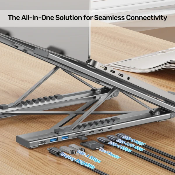UNITEK Foldable Laptop Stand with 7-in-1 Docking Station  Aluminum USB-C Stand for MacBook, Laptop, Tablet - Image 6