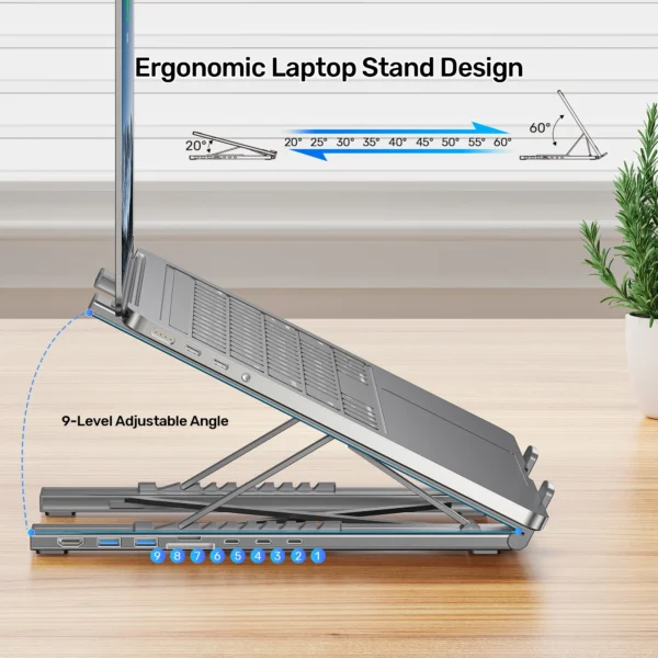 UNITEK Foldable Laptop Stand with 7-in-1 Docking Station  Aluminum USB-C Stand for MacBook, Laptop, Tablet - Image 7