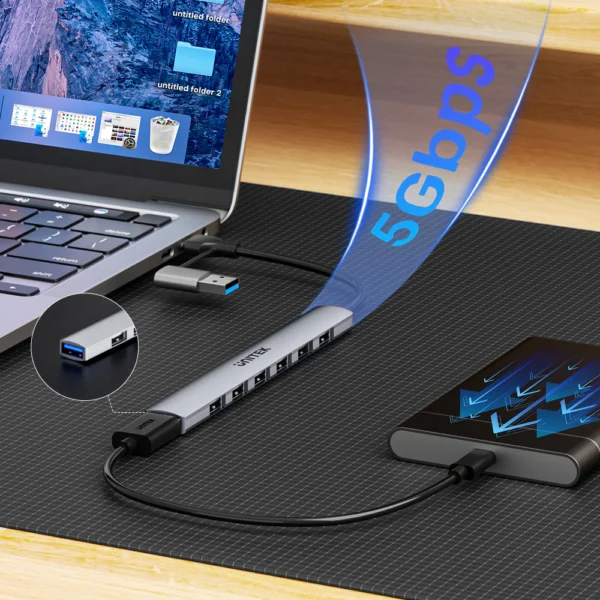 UNITEK uHUB S7 7-in-1 USB Hub 5Gbps Aluminum USB-C & USB-A Expander - Image 7