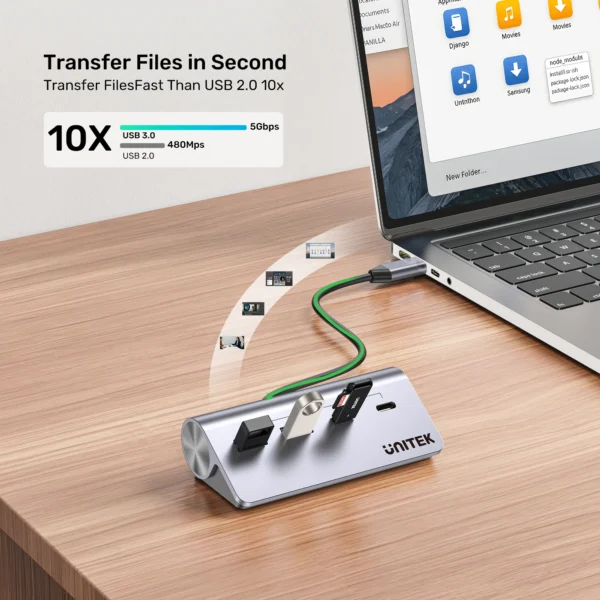 UNITEK uHUB Q4 4-in-1 USB-C Hub 5Gbps Dual USB-A & USB-C Aluminum Hub - Image 3