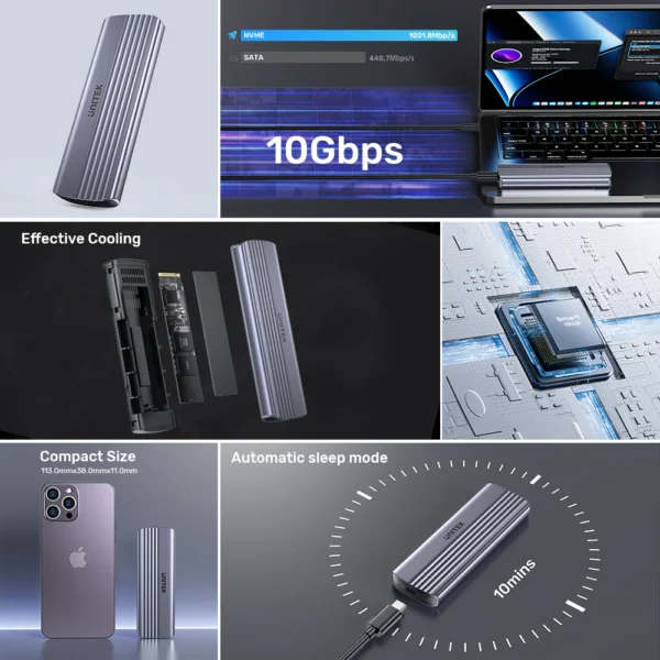 UNITEK M.2 NVMe SSD Enclosure USB-C 10Gbps, Aluminum Cooling - Image 4