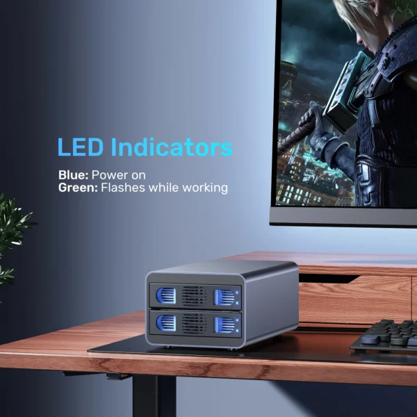 UNITEK 2-Bay RAID External Hard Drive Enclosure (10Gbps 40TB Max) Dual 2.5"/3.5" SATA HDD/SSD Dock - Image 4