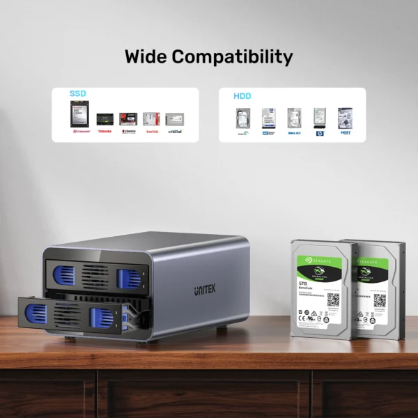 UNITEK 2-Bay RAID External Hard Drive Enclosure (10Gbps 40TB Max) Dual 2.5"/3.5" SATA HDD/SSD Dock - Image 7