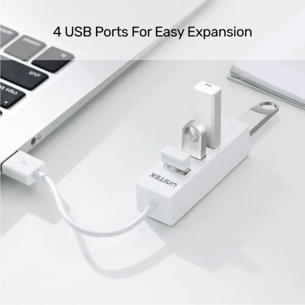 UNITEK 4-Port USB 2.0 Hub 480Mbps Ultra-Compact USB Expander (White) - Image 4