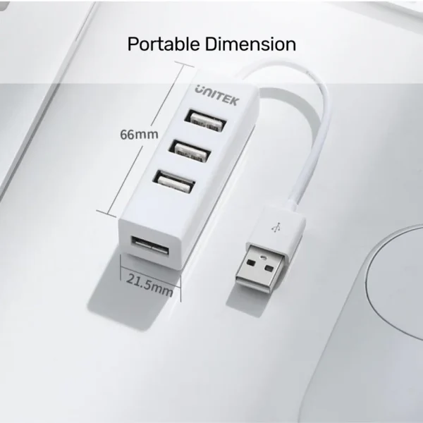 UNITEK 4-Port USB 2.0 Hub 480Mbps Ultra-Compact USB Expander (White) - Image 6