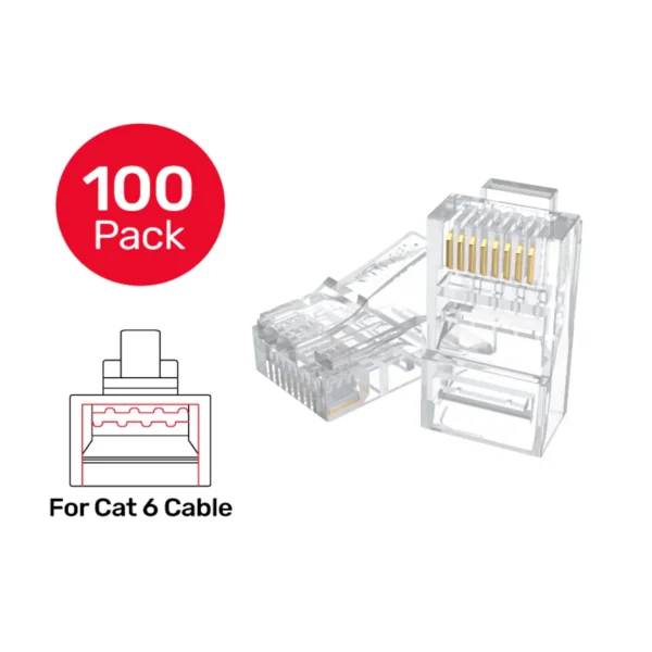 UNITEK CAT6 RJ45 Connectors (100-Piece Box) Gold-Plated Ethernet Plugs for High-Speed Networking - Image 6