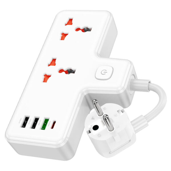 HOCO AC12A Reise 30W Power Strip with 2 AC Sockets & 4 USB Ports (3x USB-A + 1x USB-C) - Image 2