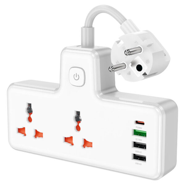 HOCO AC12A Reise 30W Power Strip with 2 AC Sockets & 4 USB Ports (3x USB-A + 1x USB-C) - Image 3
